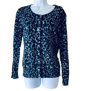 SEARS Leopard grey and turquoise cardigan size M
